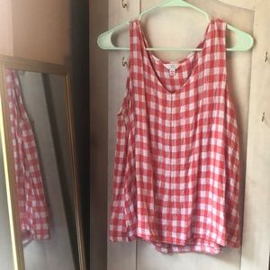 Checkered linen blend tank